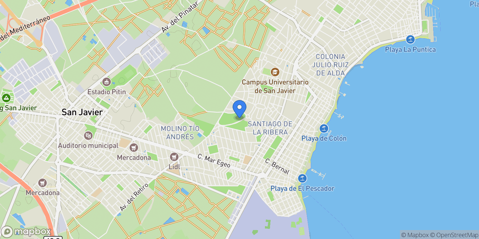 Map showing Academia general del aire, Santiago de la ribera, MURCIA, Santiago de la ribera, Santiago de la Ribera, San Javier, Region of Murcia.
