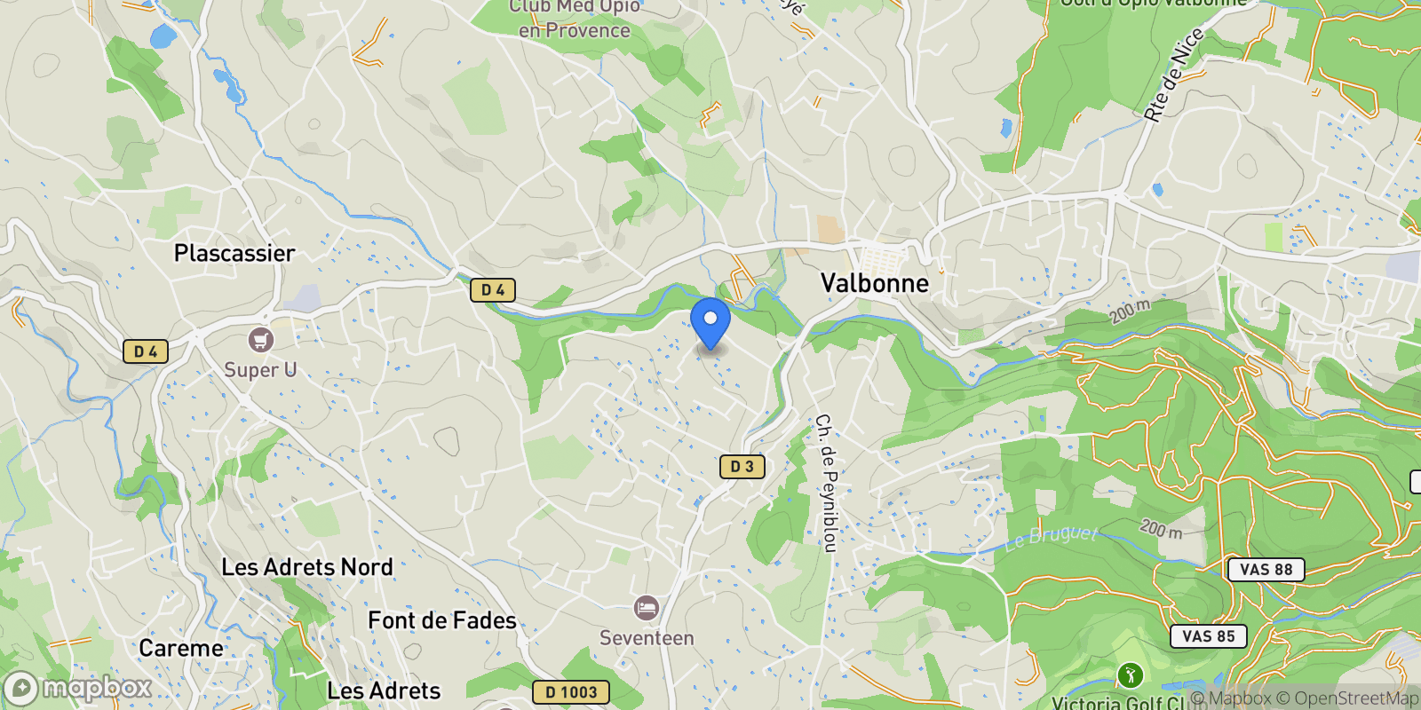 Map showing Valbonne, Provence-Alpes-Côte d'Azur, France.