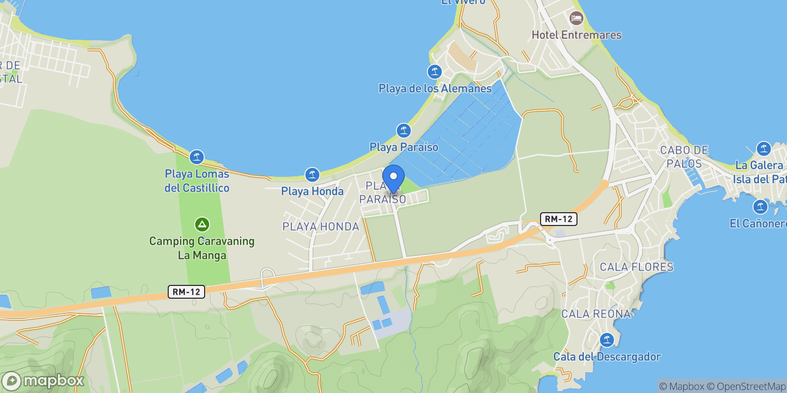 Map showing Los flamencos, Playa honda, MURCIA, Playa honda, Rincon de San Gines, Cartagena, Spain.