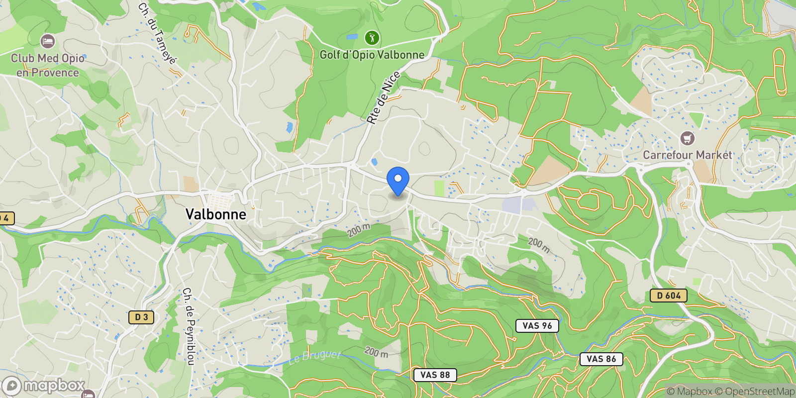 Map showing Valbonne, Provence-Alpes-Côte d'Azur, France.