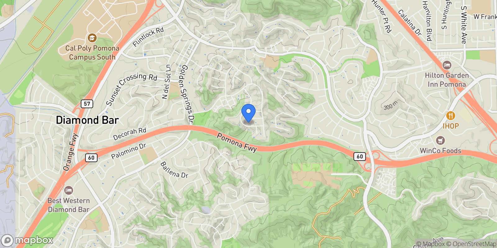 Map showing 660 Featherwood Dr, Diamond Bar, California, United States.