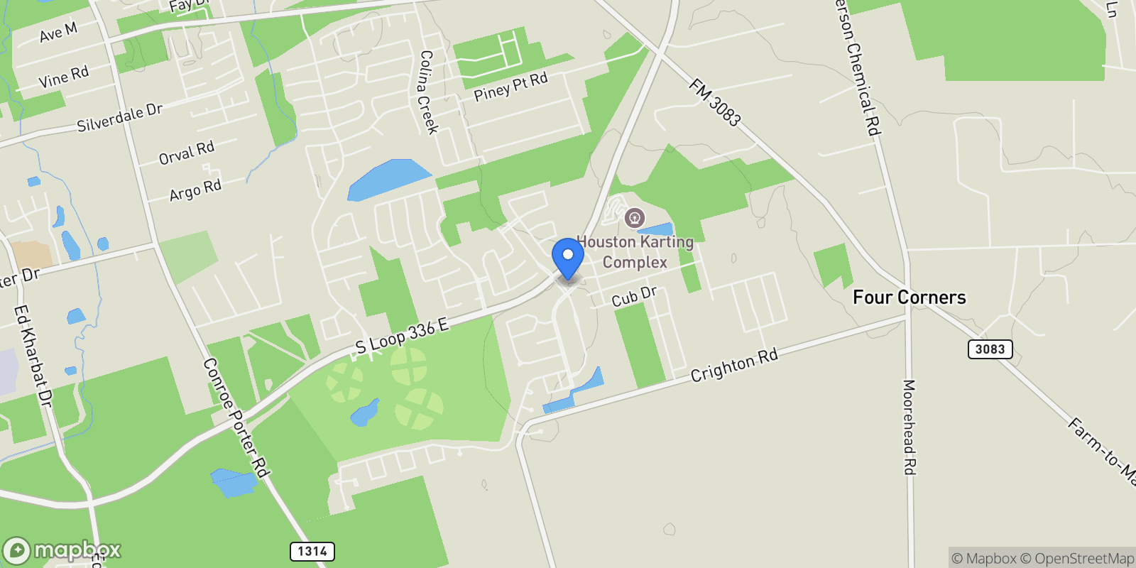 Map showing 3403 Wooded Lane, Conroe, TX 77301, Conroe, Texas, United States.