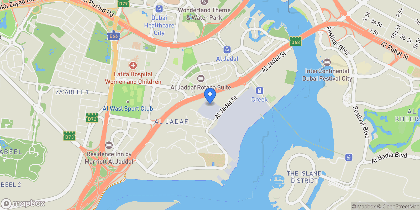 Map showing Al Jaddaf - Dubai - United Arab Emirates, Dubai, Dubai, United Arab Emirates.