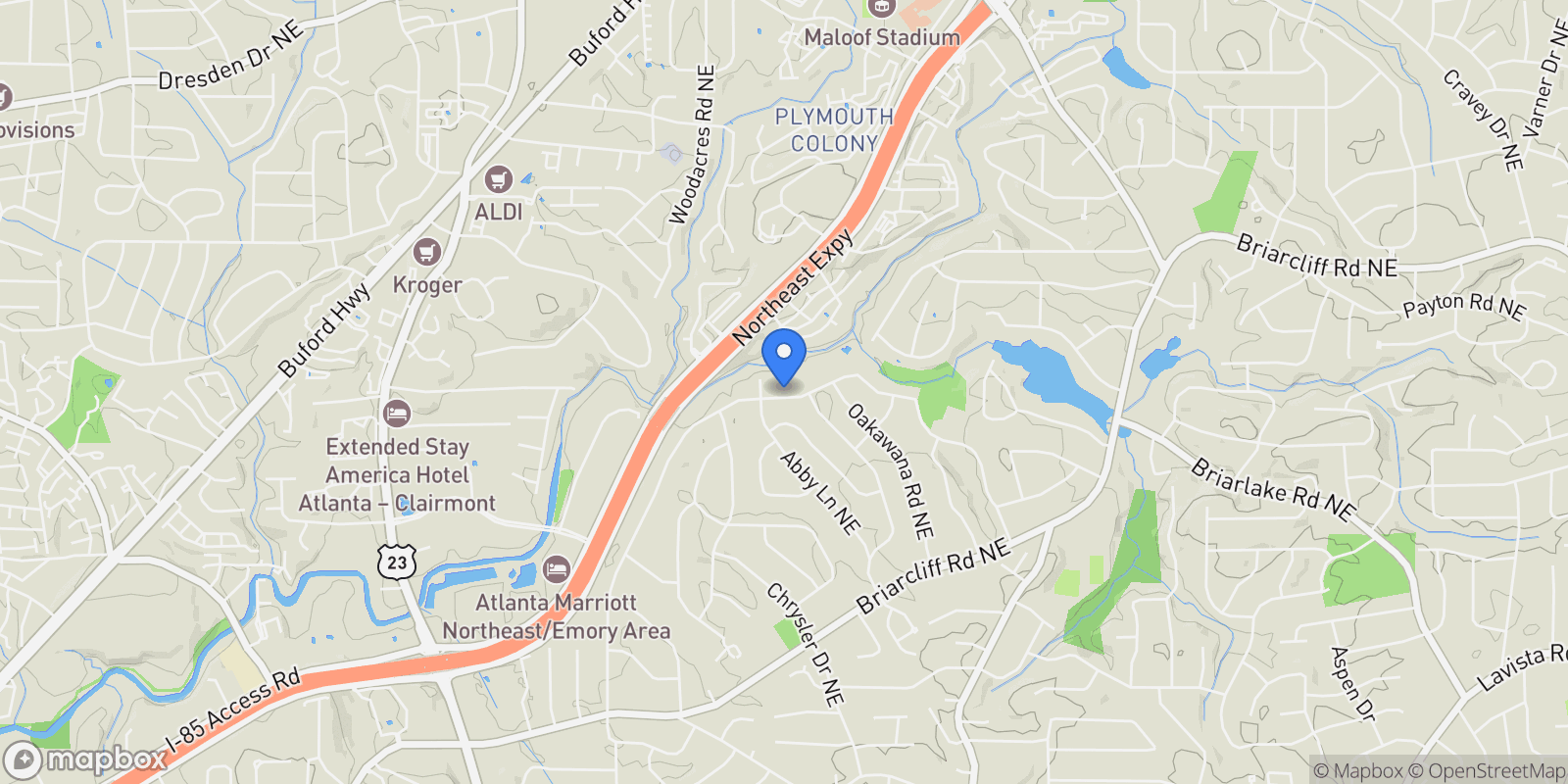 Map showing 2220 Meadowvale Drive NE, Atlanta, GA 30345, Atlanta, Georgia, United States.