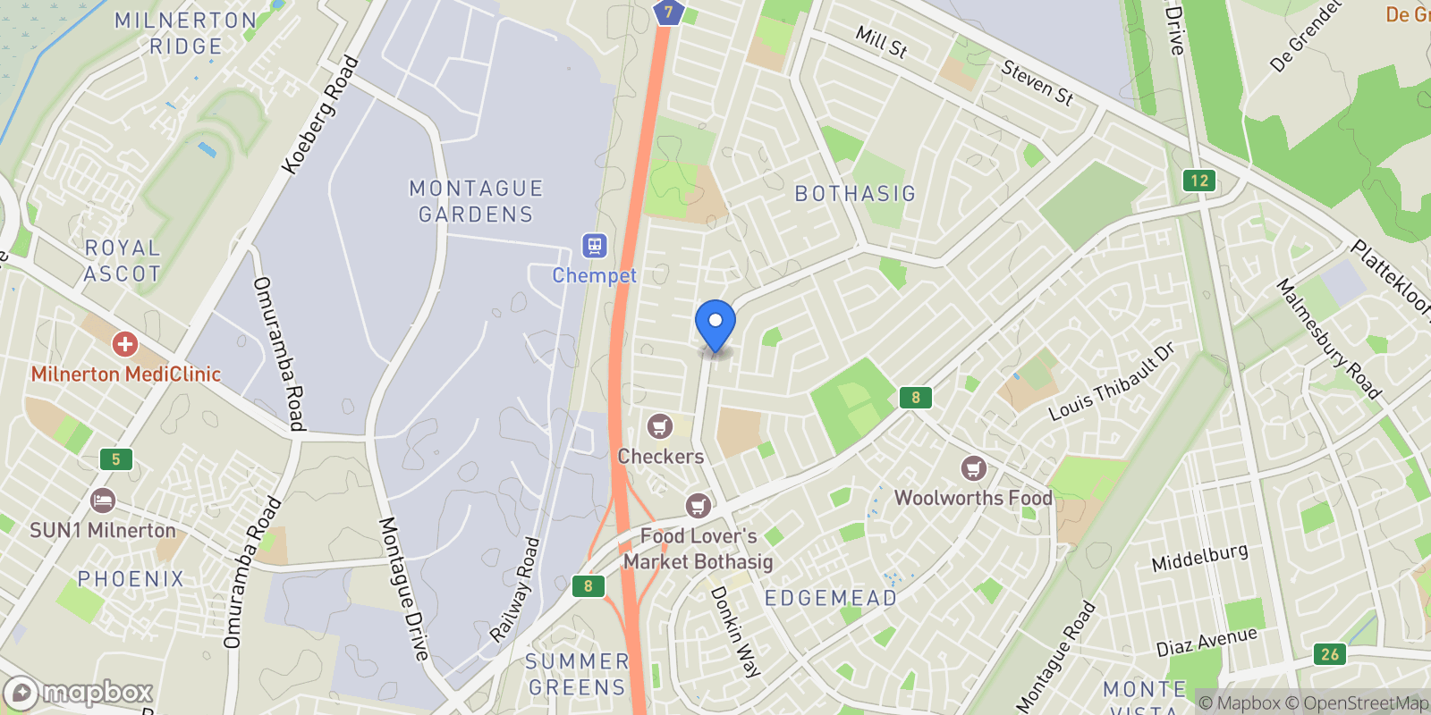 Map showing Cape Town, Western Cape, South Africa.