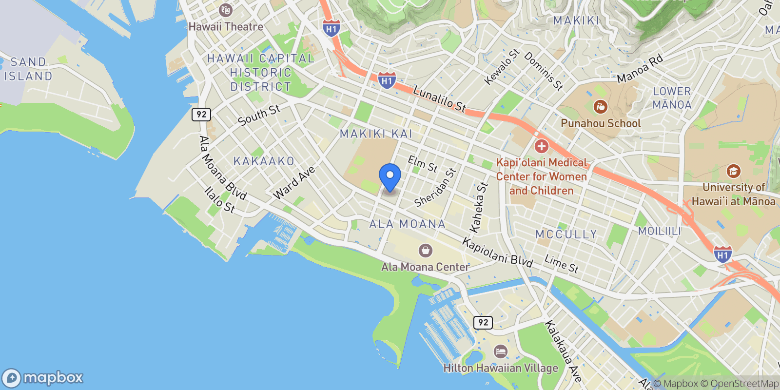 Map showing 1296 Kapiolani Blvd #II-4104, Honolulu, HI 96814, Honolulu, Hawaii, United States.