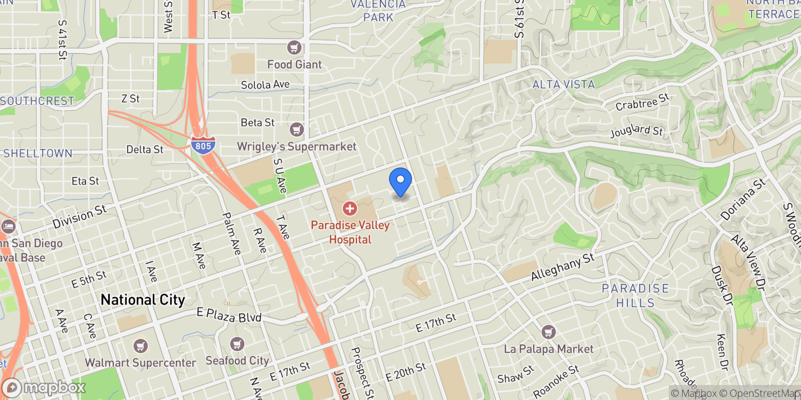 Map showing 751 Paradise Way, National City, CA 91950, National City, California, United States.
