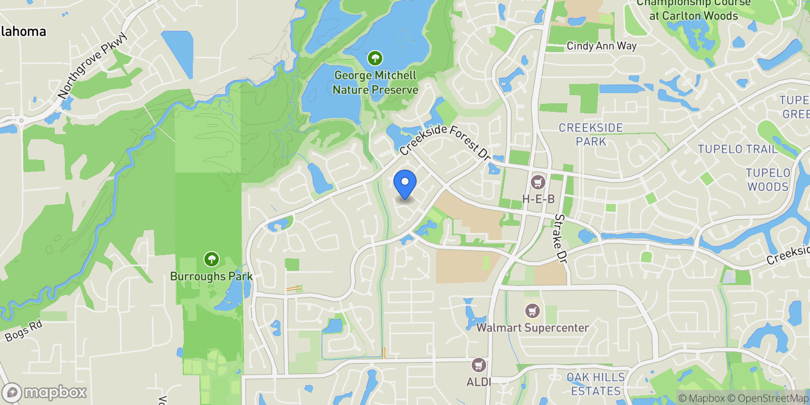 Map showing 18 Devon Dale Drive, The Woodlands, TX 77375, The Woodlands, Texas, United States.
