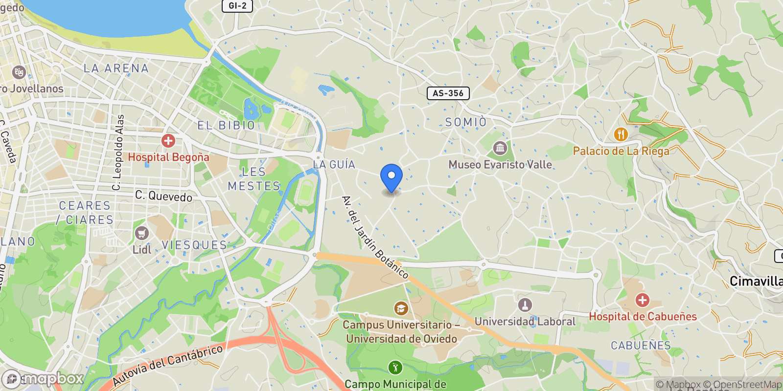 Map showing CM TULIPANES, 353, Distrito Rural, Gijon / Xixon, Spain.