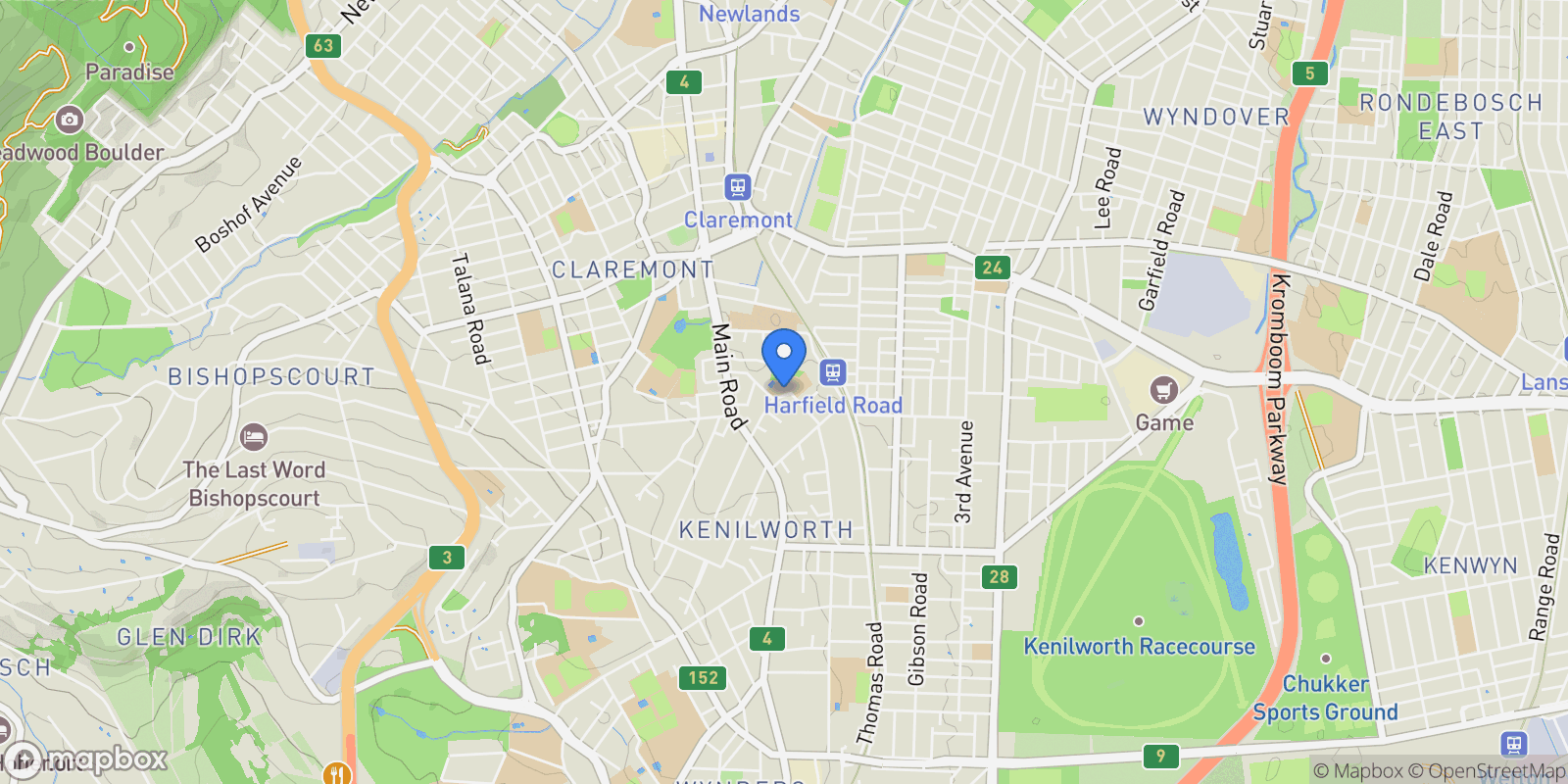 Map showing Cape Town, Western Cape, South Africa.