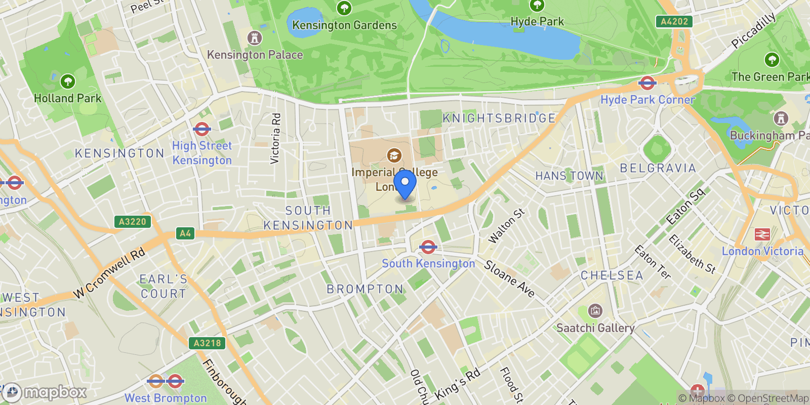 Map showing Princes Gate Mews, London, England, United Kingdom.