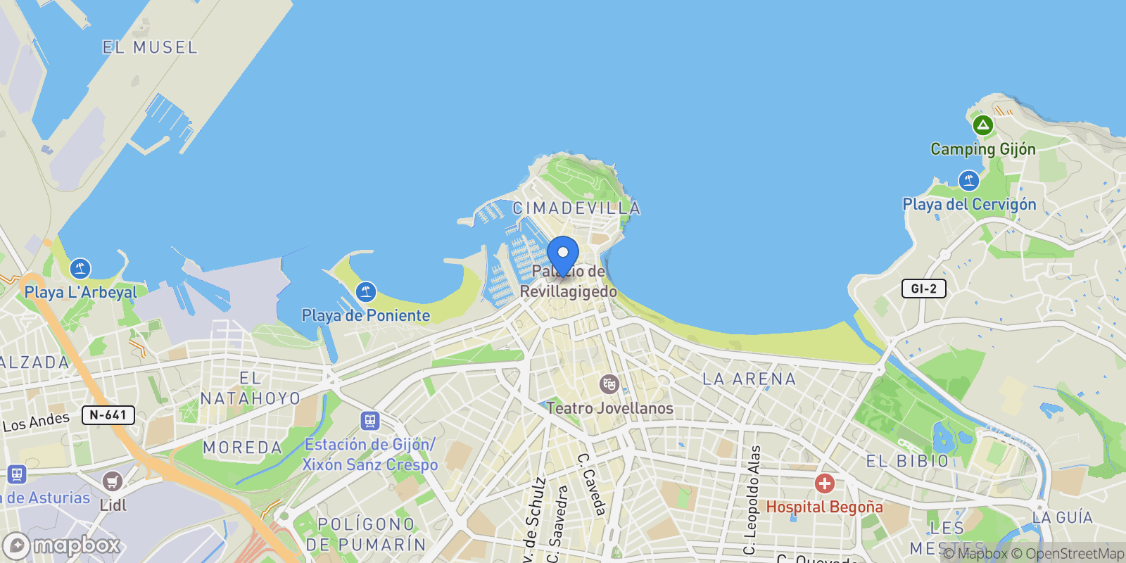 Map showing CL SAN MELCHOR DE QUIROS, 16, Distrito Centro, Gijon / Xixon, Spain.