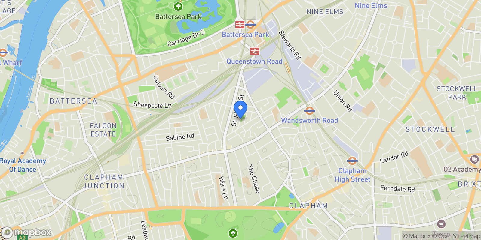 Map showing Radley House, Prince of Wales Drive, London, England, United Kingdom.
