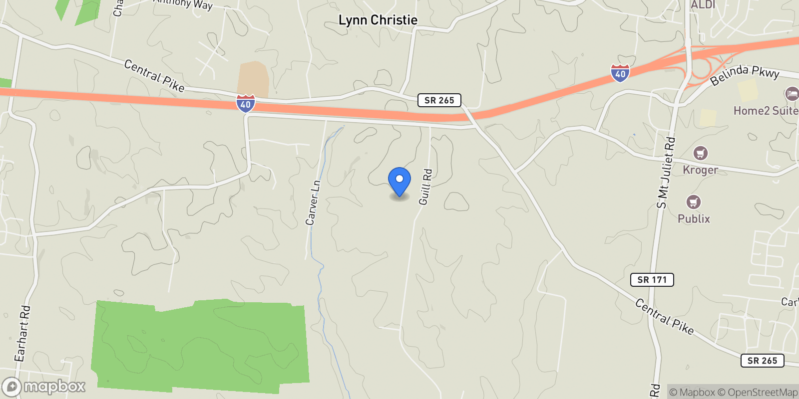 Map showing 366 Guill Rd, Mt. Juliet, Tennessee, United States.
