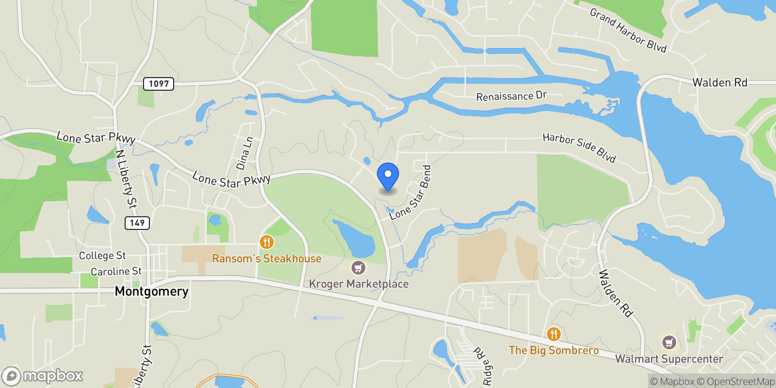 Map showing 19089 Grandview Point, Montgomery, TX 77356, Montgomery, Texas, United States.