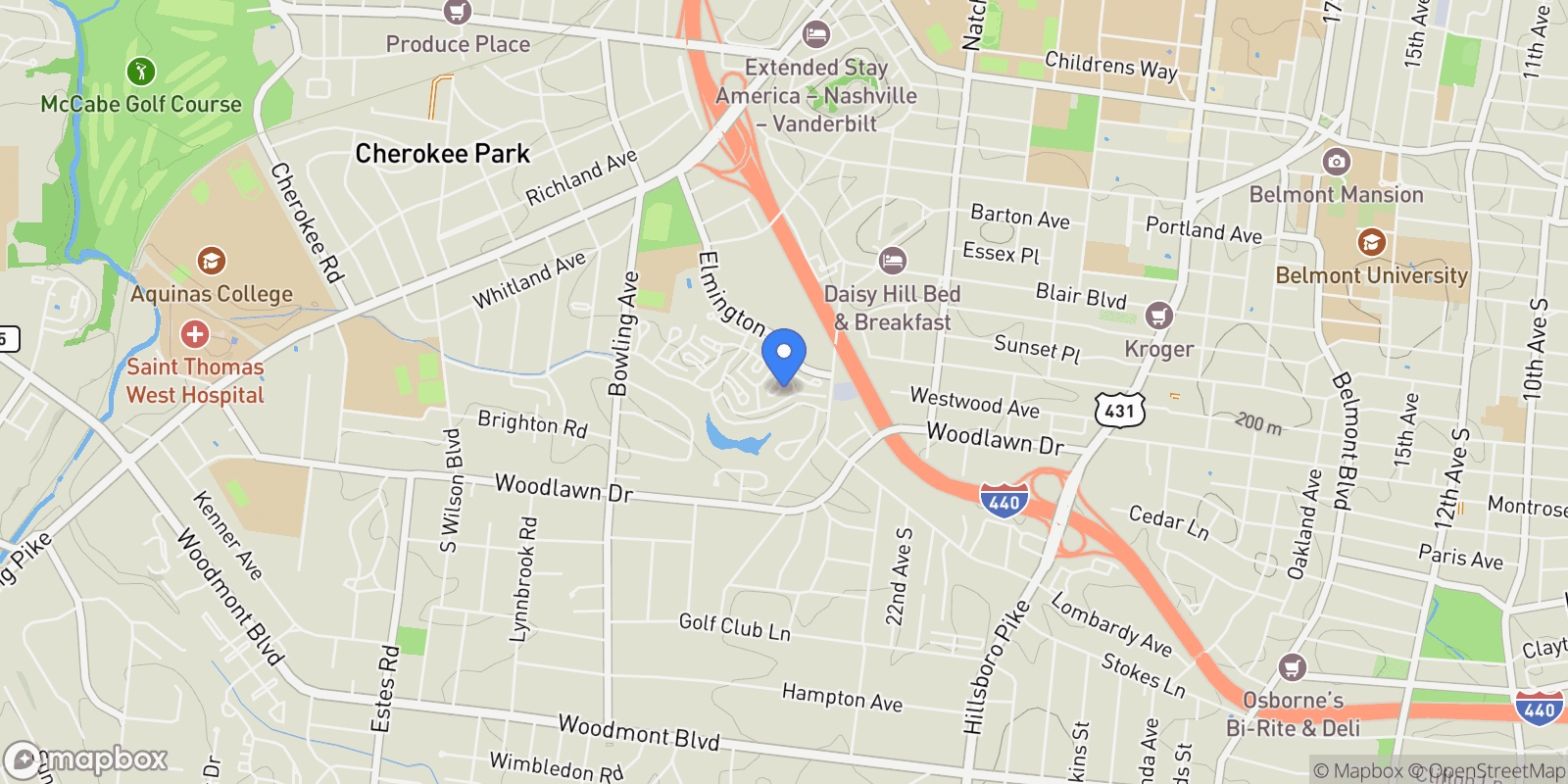 Map showing 95 Victoria Park, Nashville, Tennessee, United States.