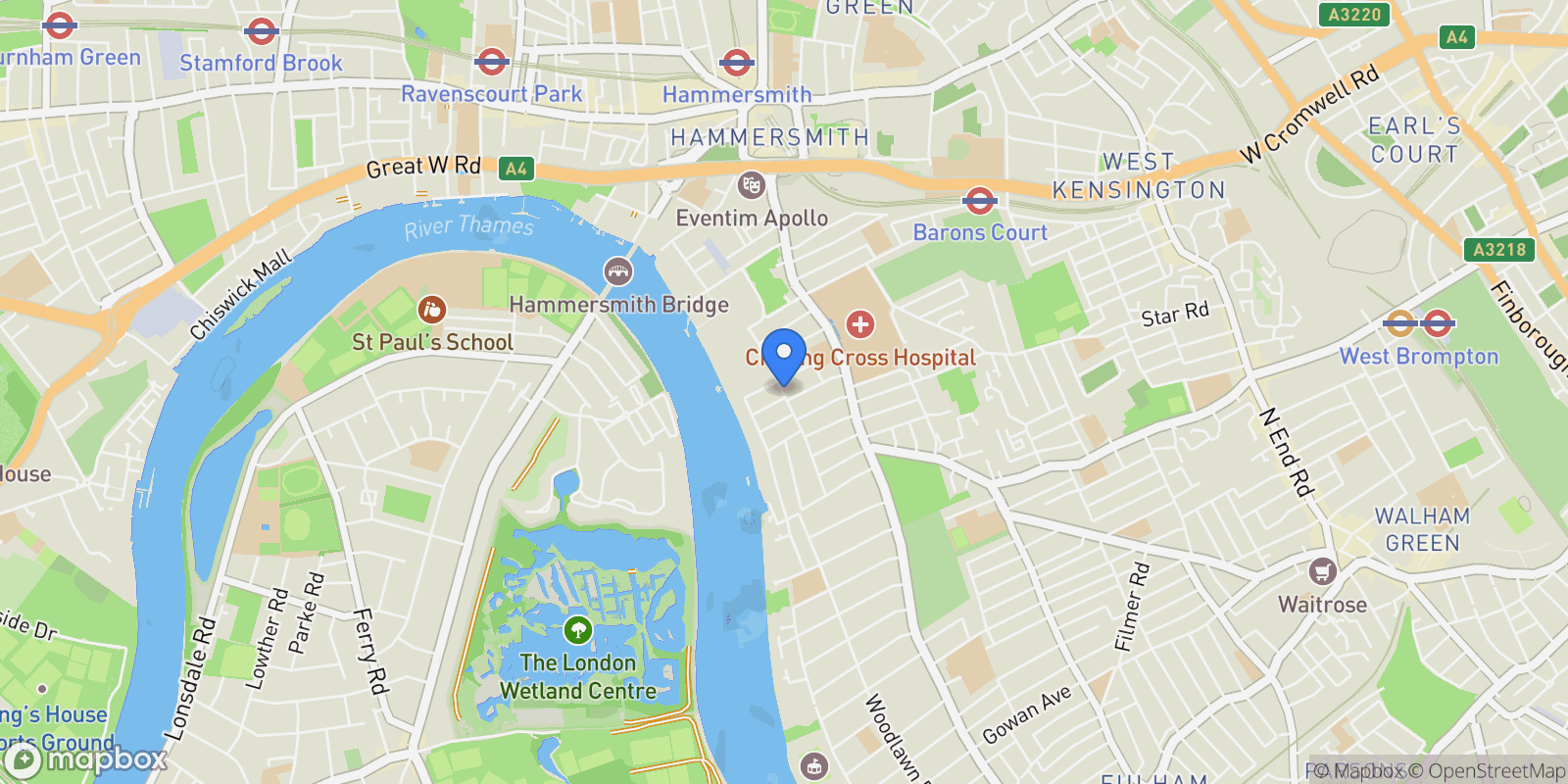 Map showing Brunswick House, , W6, London, England, United Kingdom.