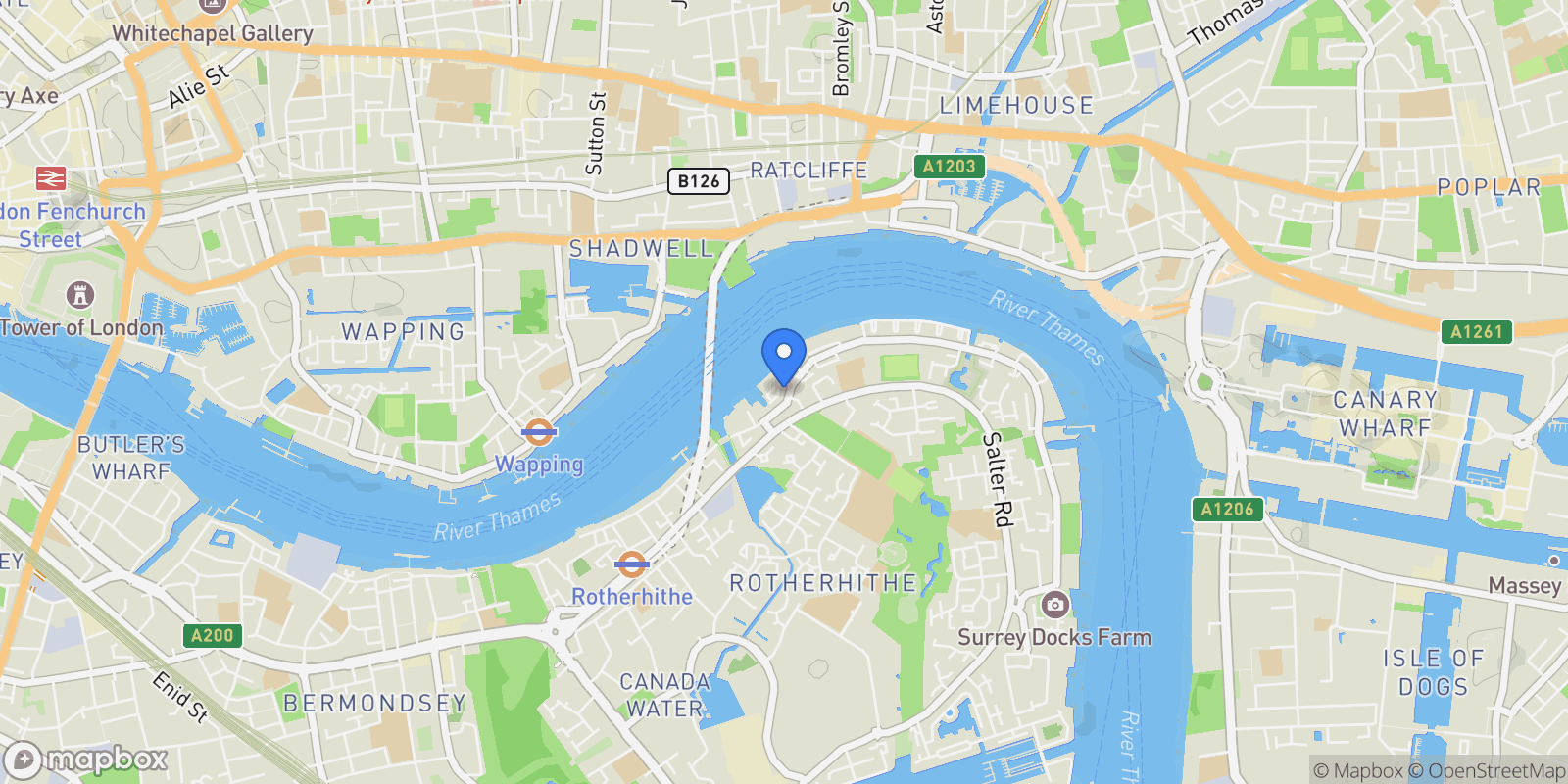 Map showing London Dock, , E1W, London, England, United Kingdom.