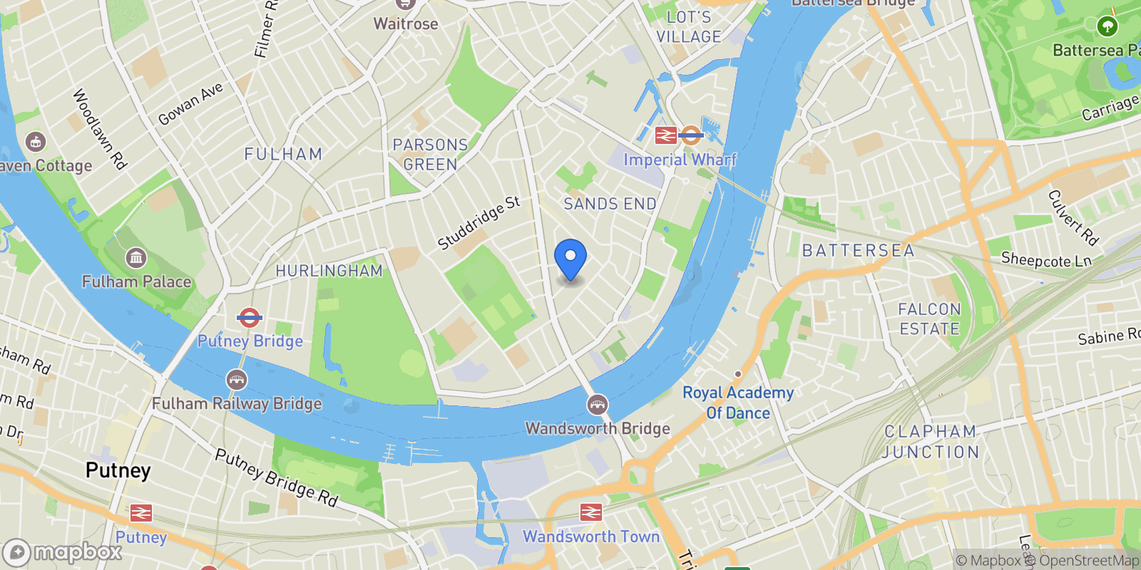 Map showing Ravensbourne Apartments, , SW6, London, England, United Kingdom.