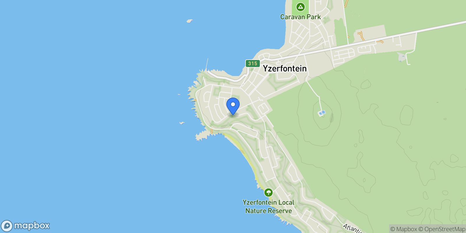 Map showing South Africa, Western Cape, Yzerfontein, Versveld Street, 70, Yzerfontein, Western Cape, South Africa.
