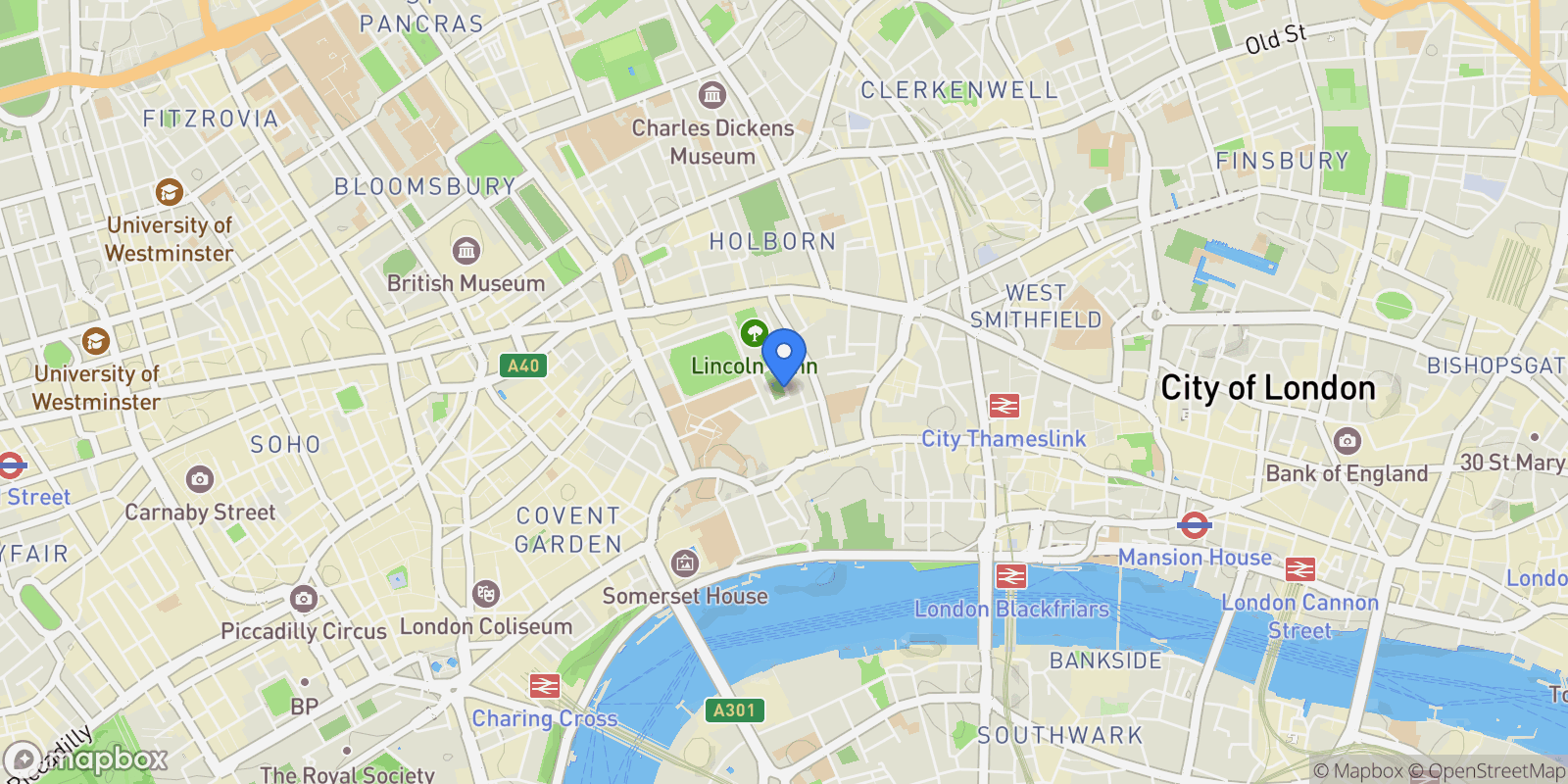 Map showing Lincoln Square, Portugal Street, London, England, United Kingdom.