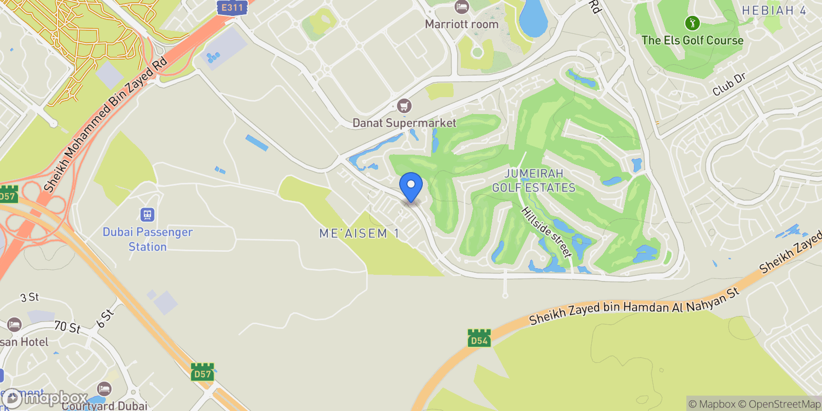 Map showing 259R+97J - Jumeirah Golf Estates - Dubai - United Arab Emirates, Dubai, Dubai, United Arab Emirates.