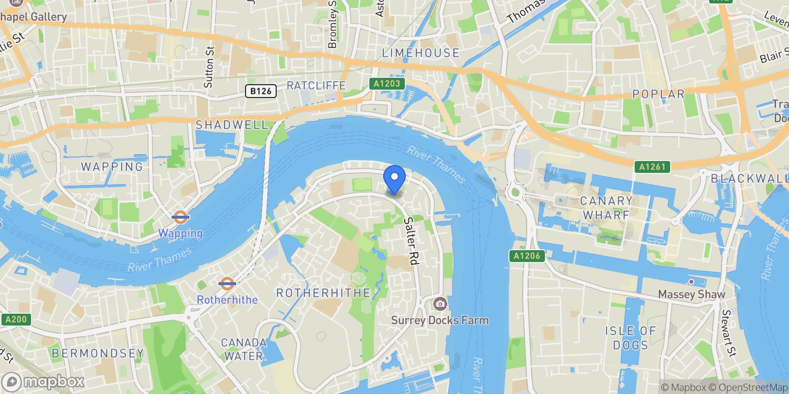 Map showing Saffron Wharf, London Dock, London, England, United Kingdom.