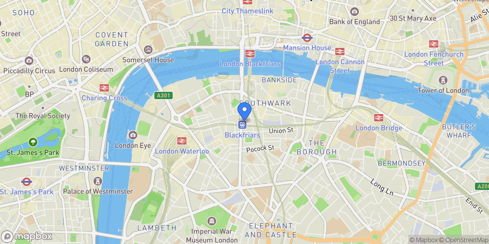 Map showing 1 Blackfriars Road, London, England, United Kingdom.