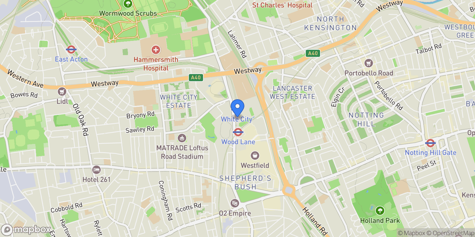Map showing Parkside Apartments, , W12, London, England, United Kingdom.