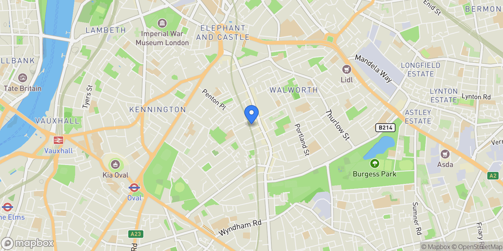 Map showing Wansey Street, London, England, United Kingdom.