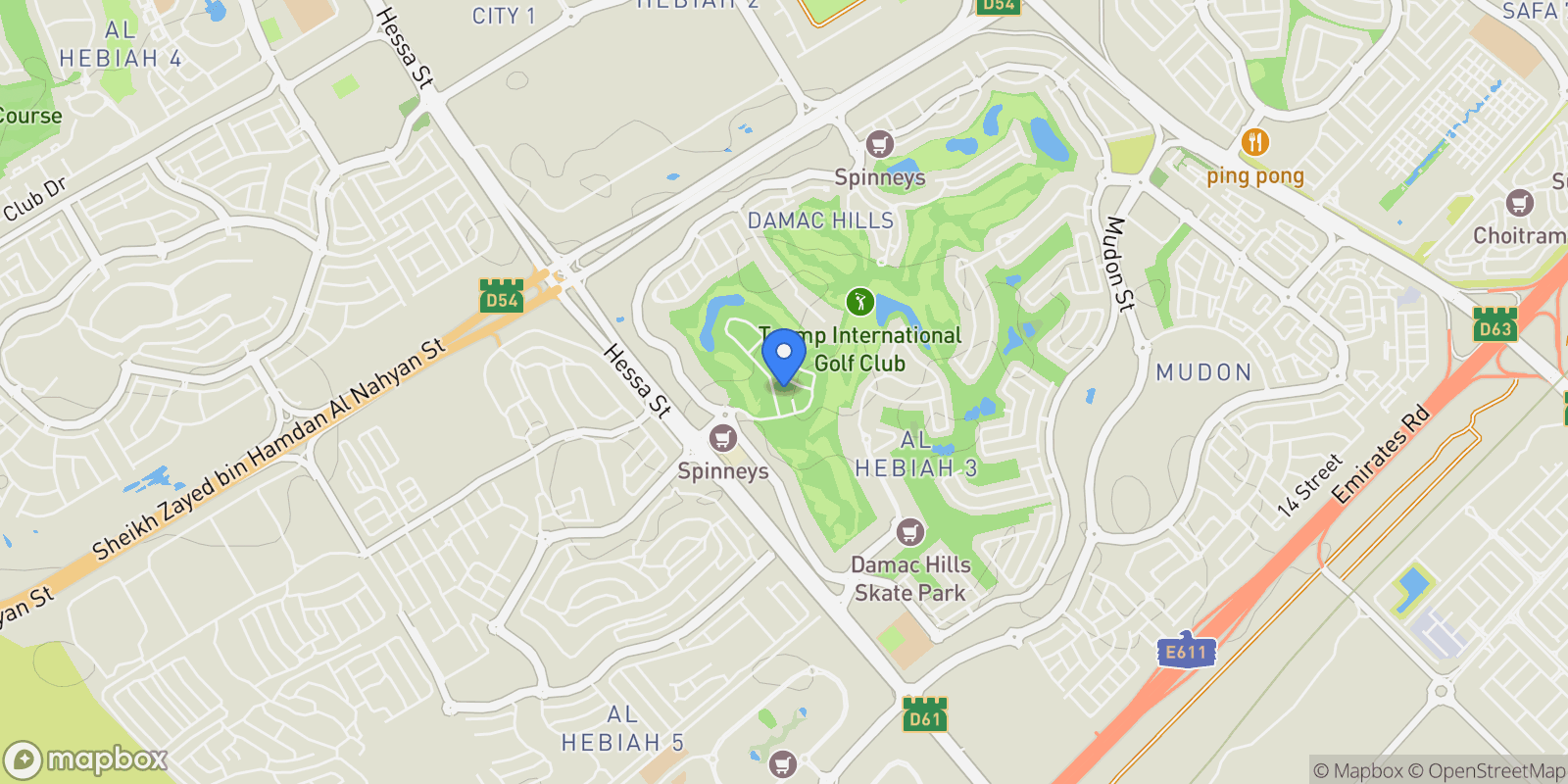 Map showing Al Hebiah Third Al Qudra Road, The Trump Estates at DAMAC Hills - داماك هيلز - دبي - United Arab Emirates, Dubai, Dubai, United Arab Emirates.