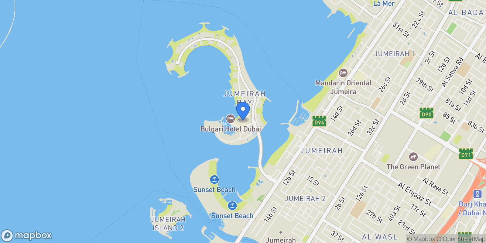 Map showing Jumeirah Bay Island - جميرا ٢ - دبي - United Arab Emirates, Dubai, Dubai, United Arab Emirates.