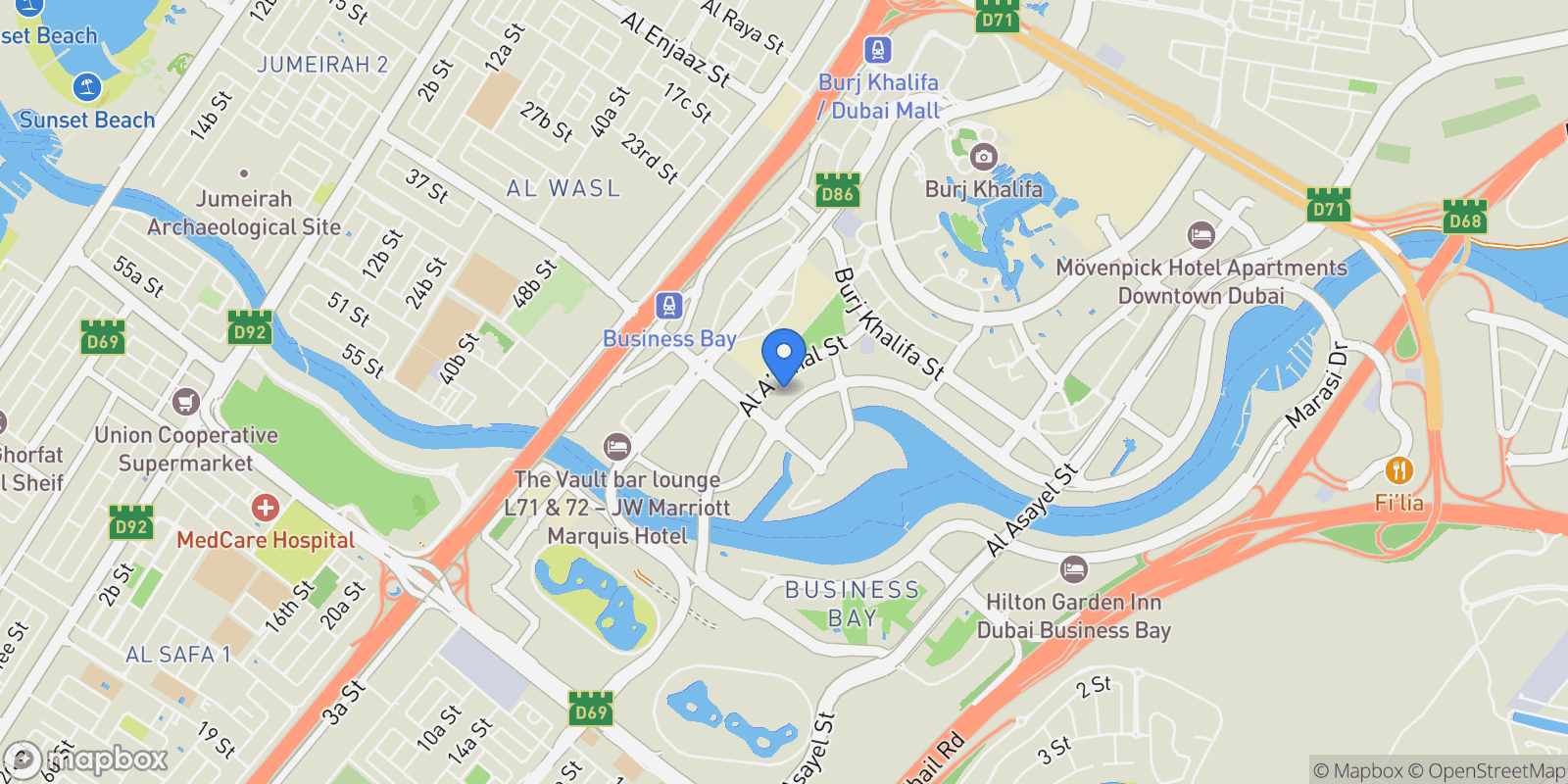 Map showing Business Bay - Dubai - United Arab Emirates, Dubai, Dubai, United Arab Emirates.