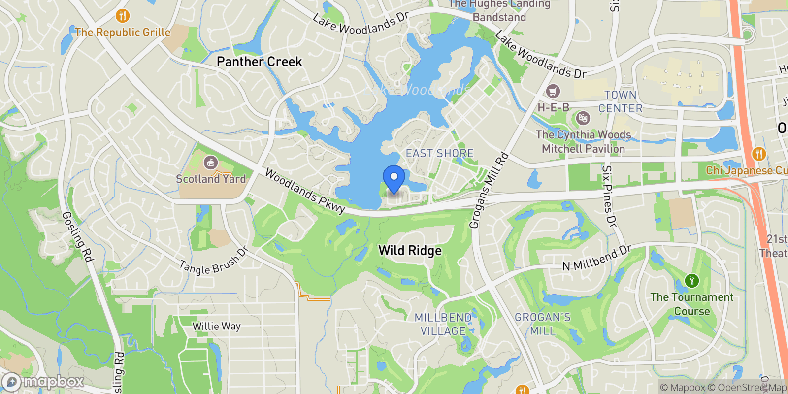 Map showing 27 Rafters Row, Spring, TX 77380, Spring, Texas, United States.