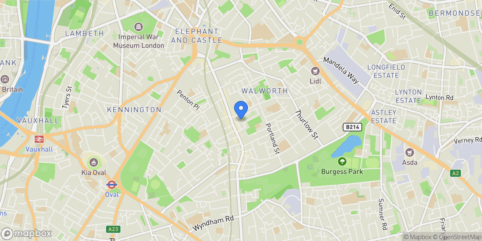 Map showing Wansey Street, London, England, United Kingdom.