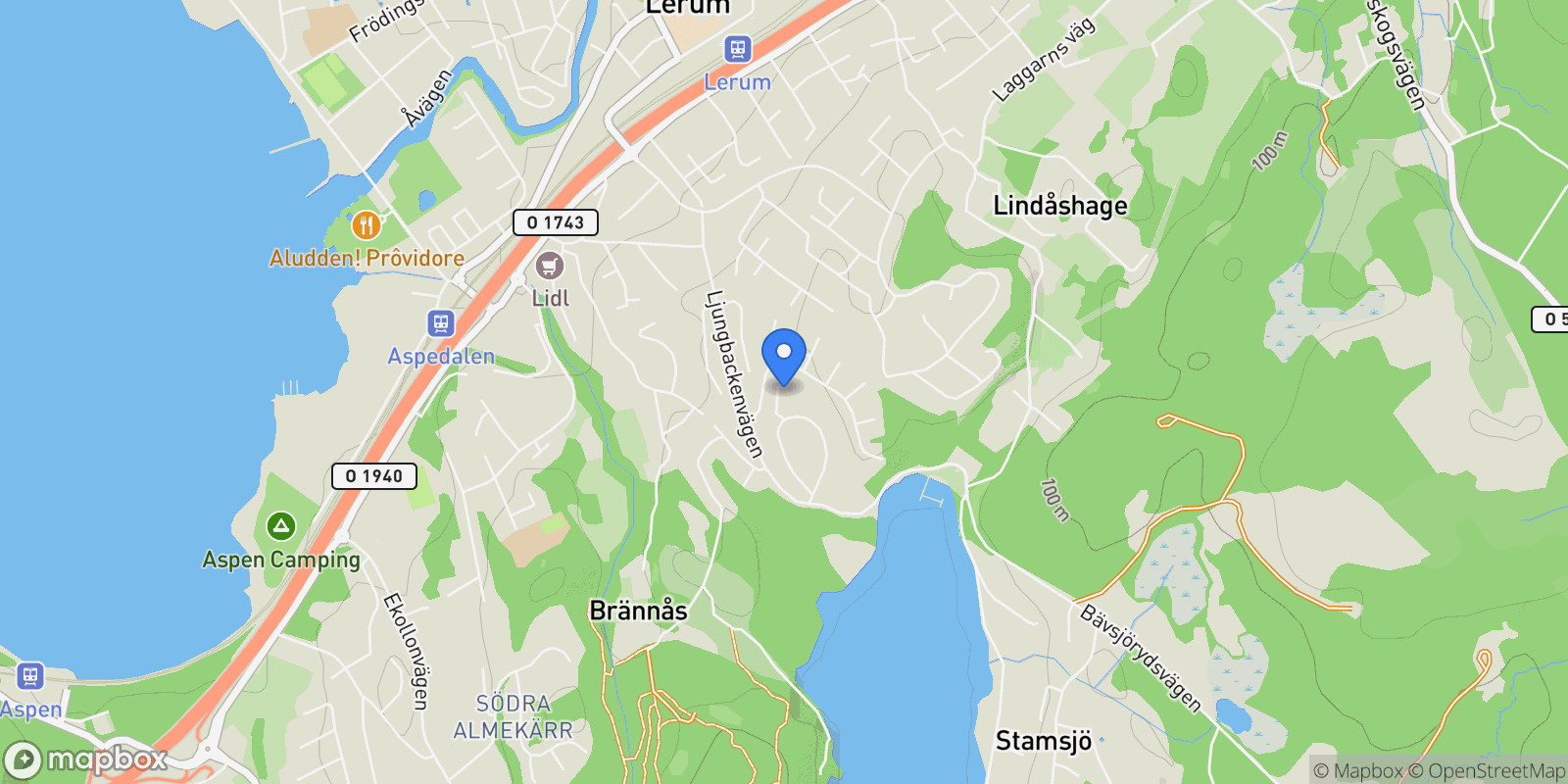 Map showing Ljungbackenvägen 40E, 443 39 Lerum, Sweden, Lerum, Västra Götaland County, Sweden.