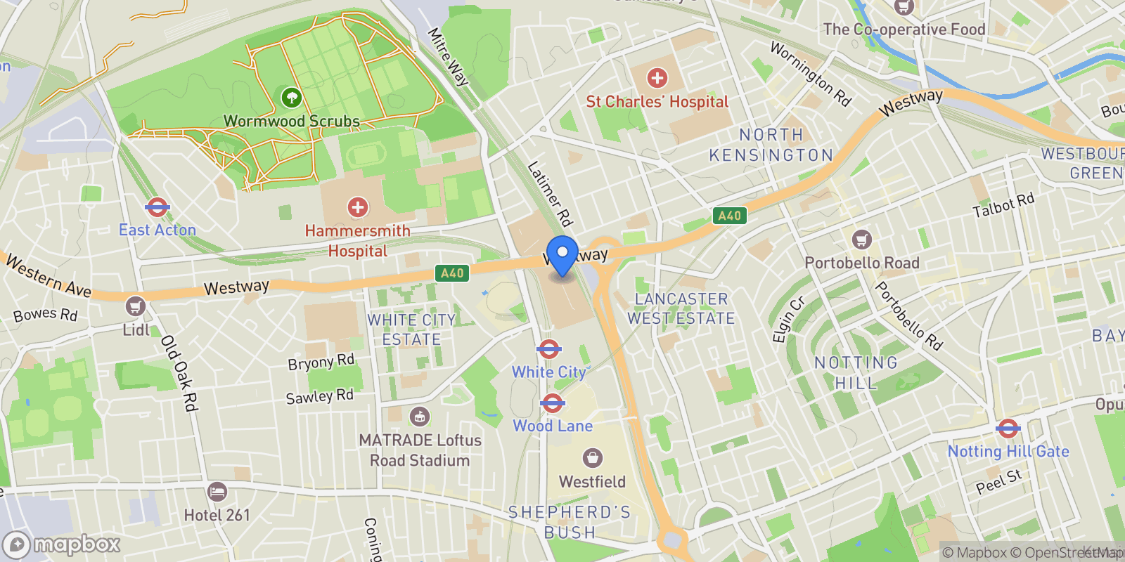 Map showing Belvedere Row Apartments, , W12, London, England, United Kingdom.
