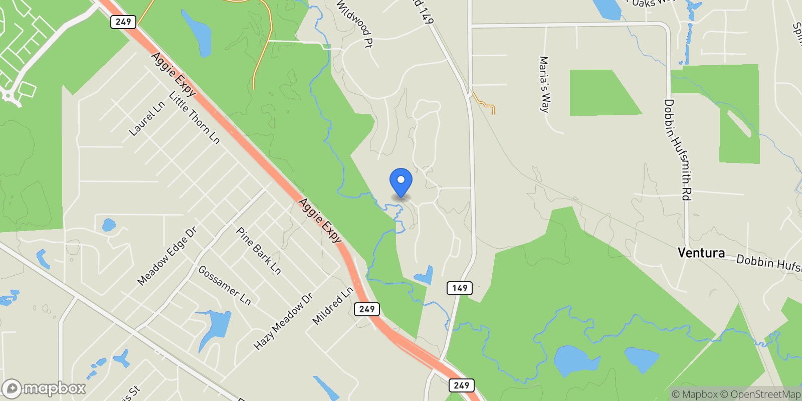 Map showing 14626 Overbrook Lane, Magnolia, TX 77362, Pinehurst, Texas, United States.