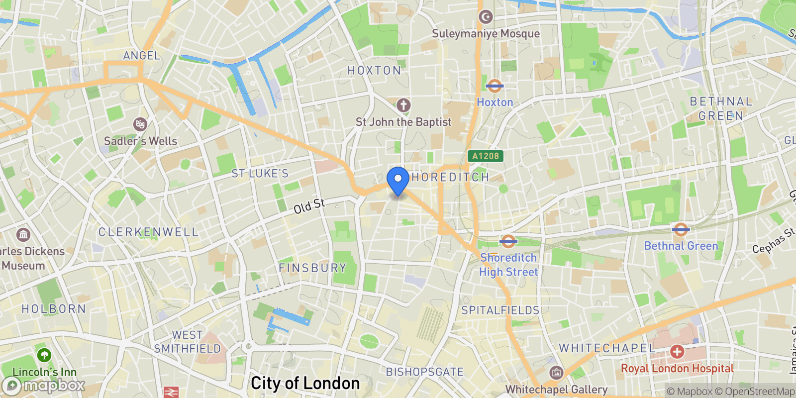 Map showing The Stage, Shoreditch, London, England, United Kingdom.