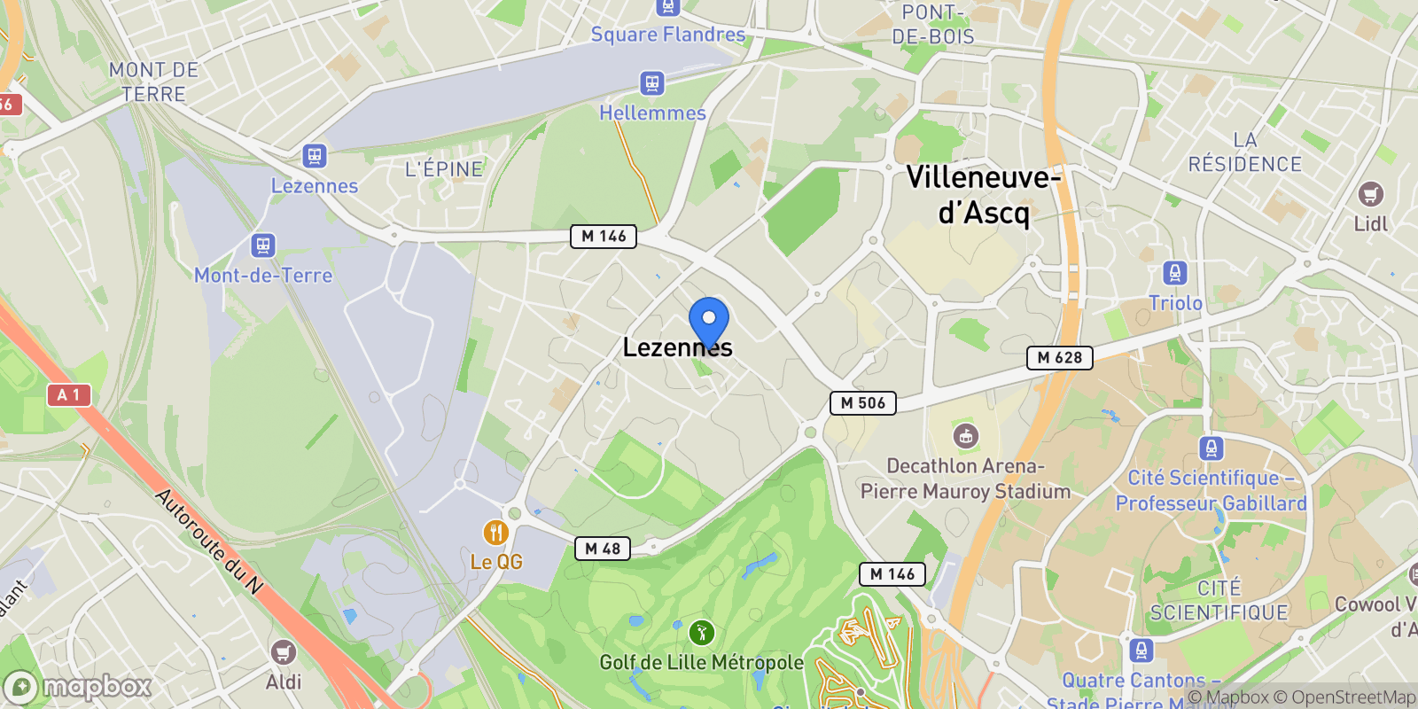 Map showing Lezennes, Lezennes, Lille, Hauts-de-France, France.