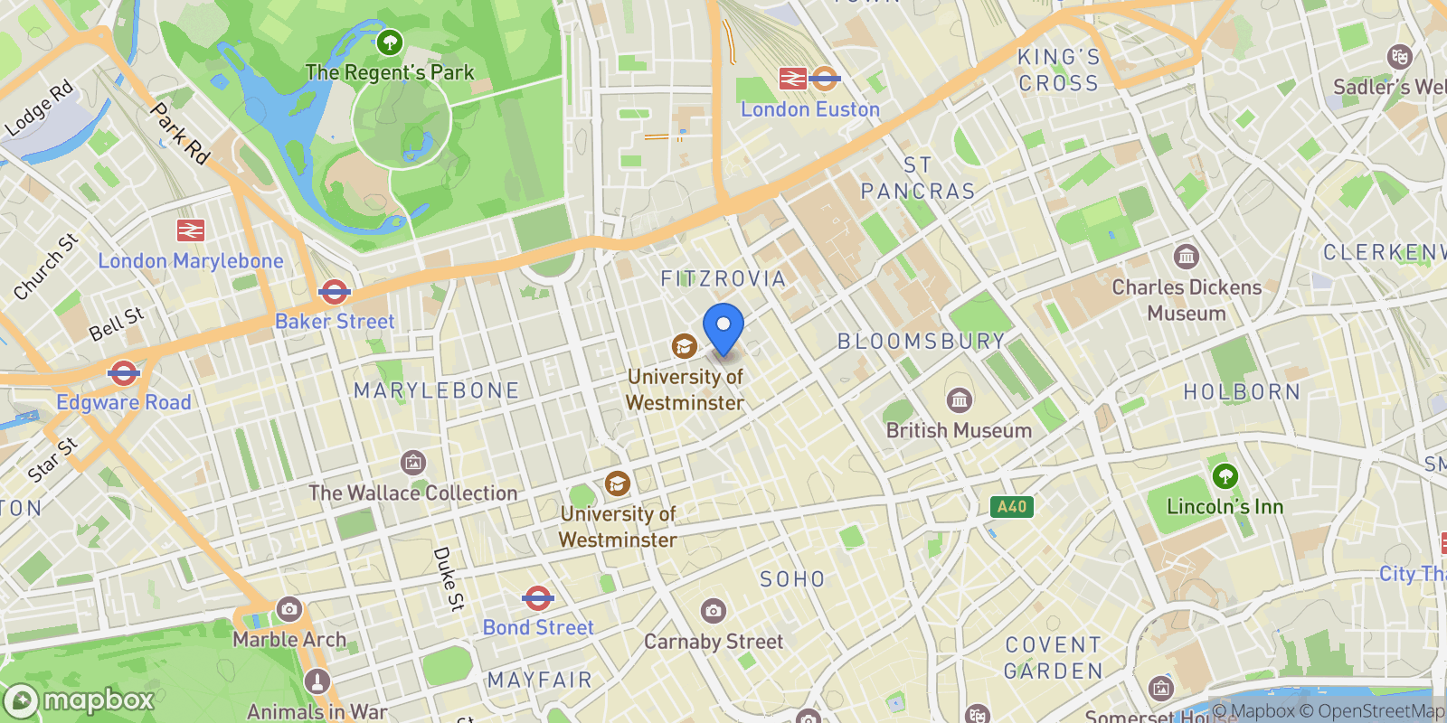 Map showing Nassau Street, Fitzroy Place, London, England, United Kingdom.