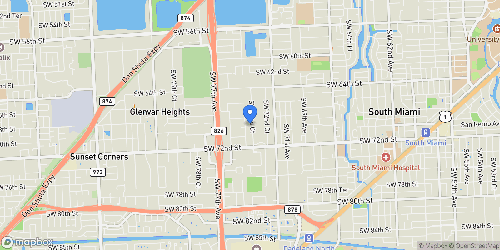 Map showing 6850 SW 73rd Ct, Miami, Florida, United States.