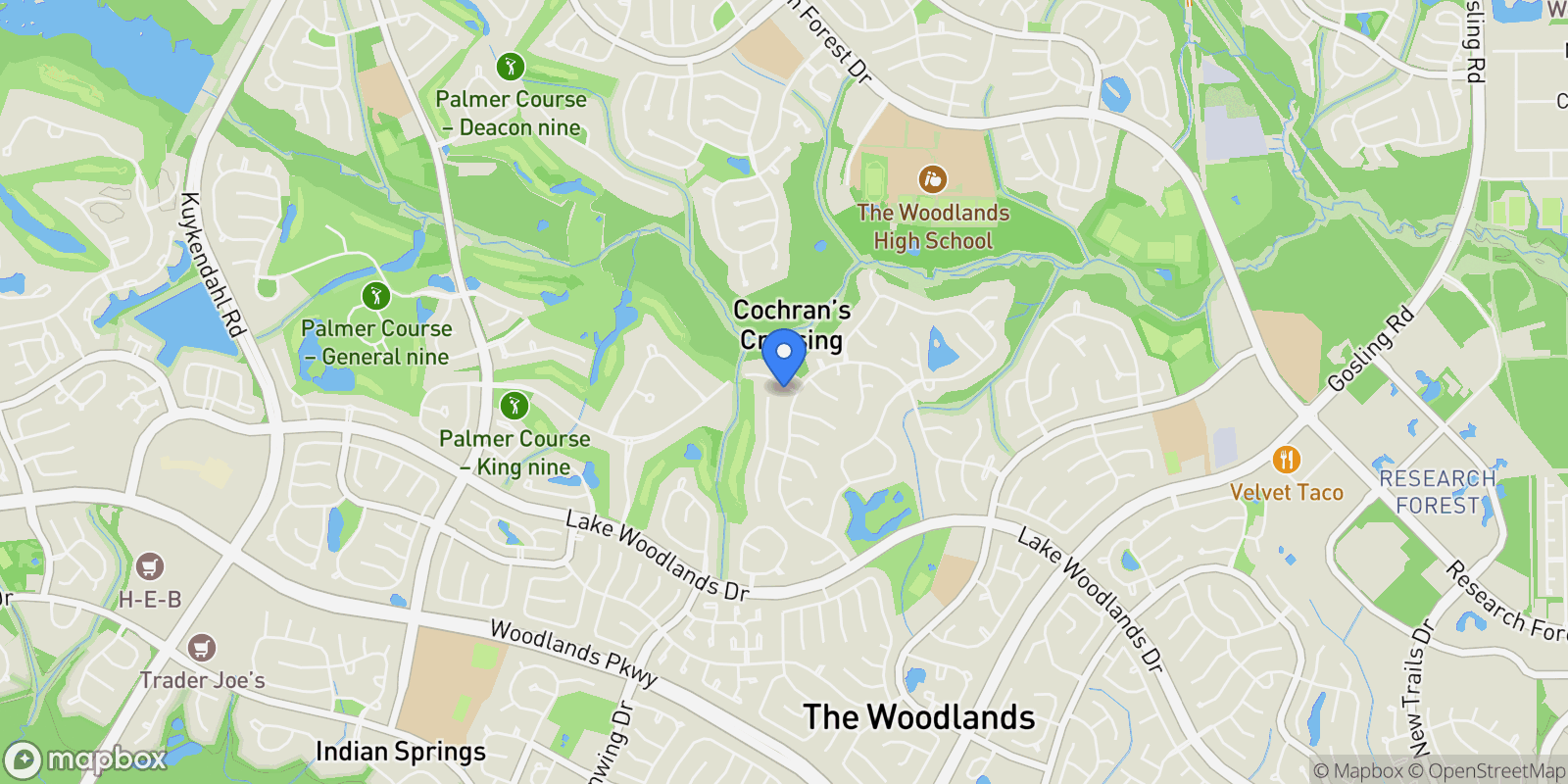 Map showing 5 Hollymead Drive, The Woodlands, TX 77381, The Woodlands, Texas, United States.