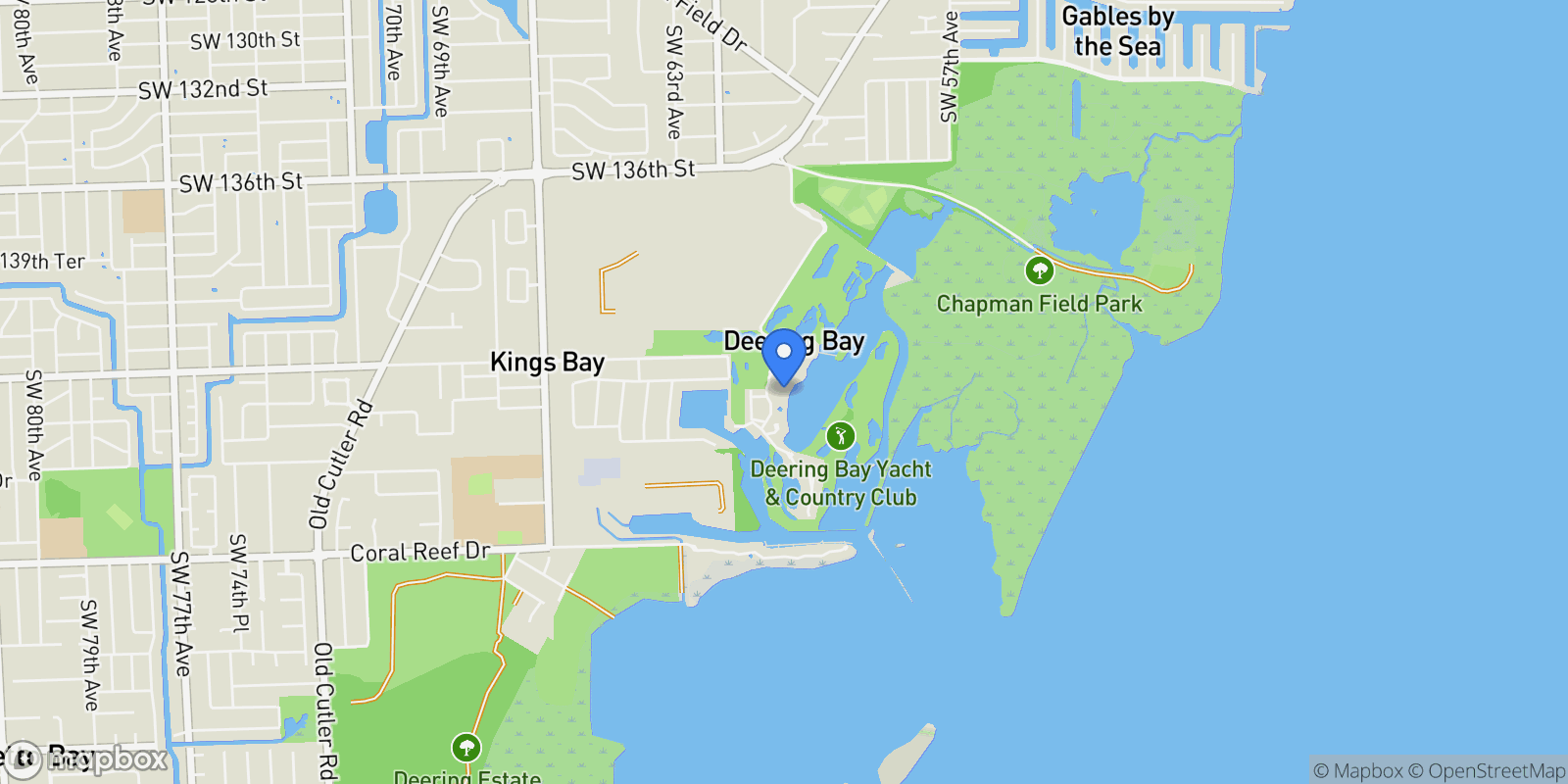 Map showing 13633 Deering Bay Dr 256, Coral Gables, Florida, United States.