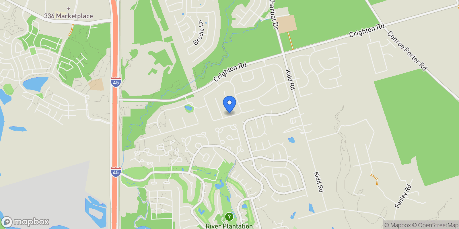 Map showing 13276 Brookfield Lane, Conroe, TX 77302, Conroe, Texas, United States.
