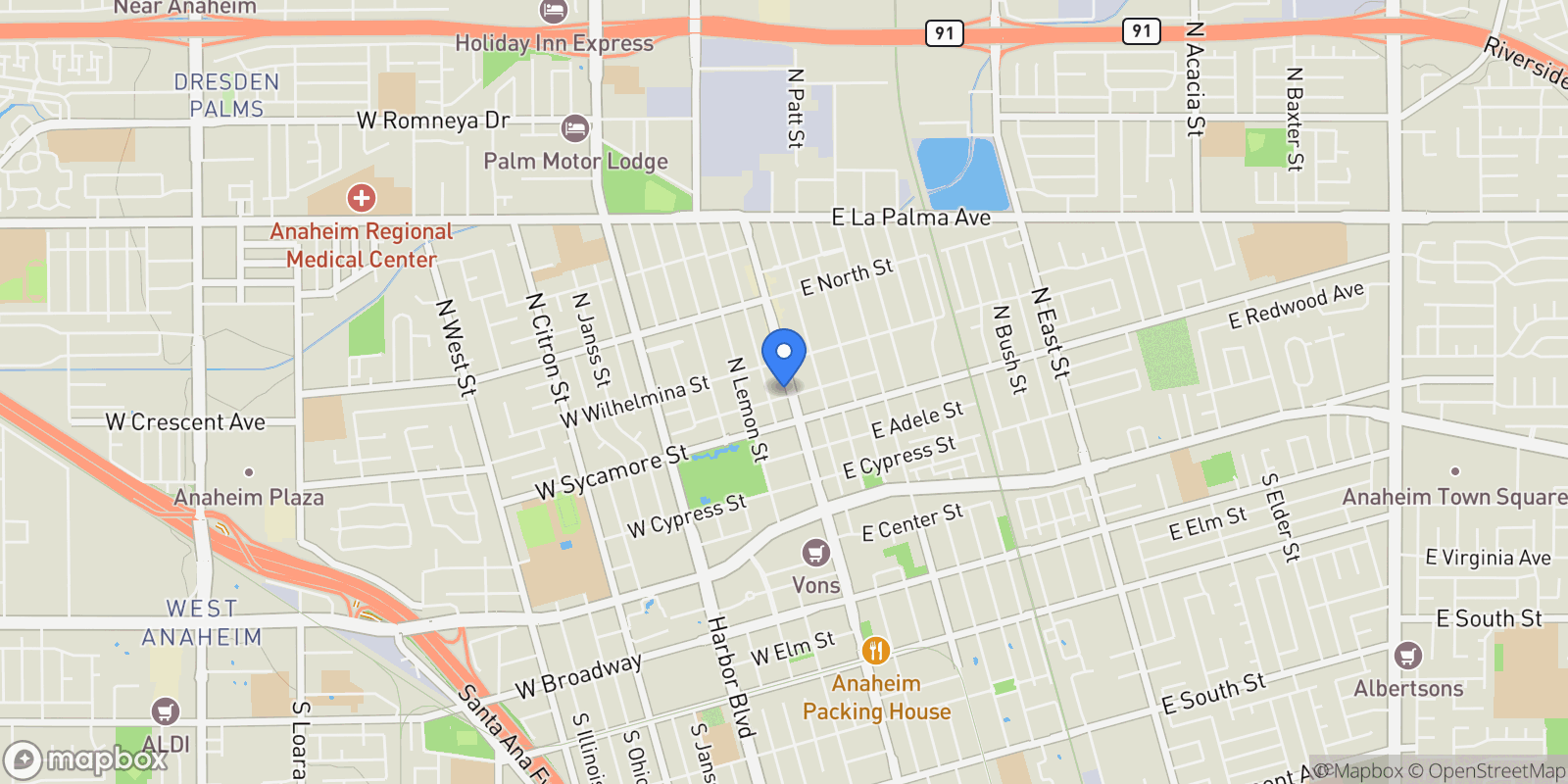 Map showing 604 N Zeyn, Anaheim, CA 92805, Orange, California, United States.