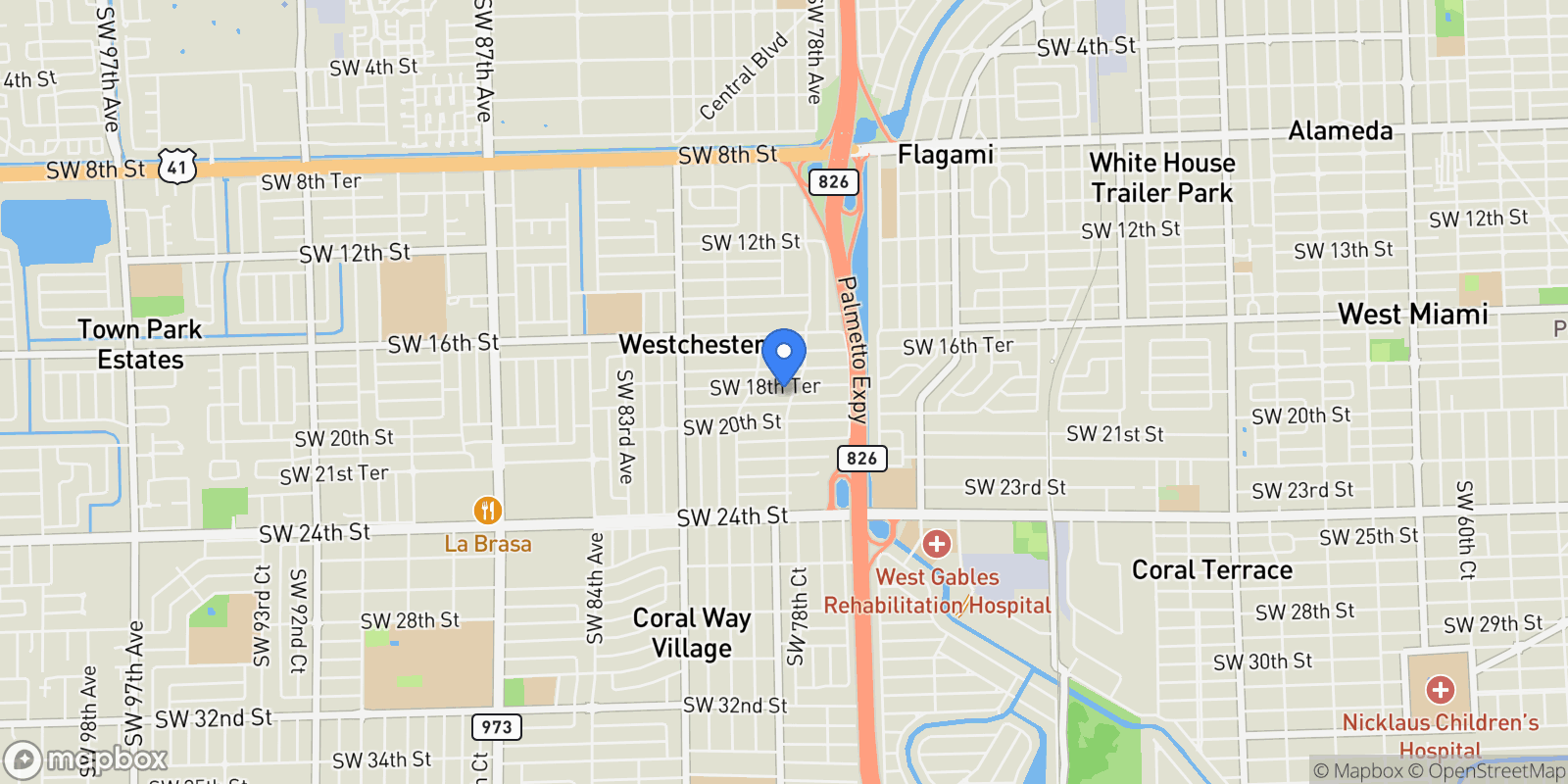 Map showing 7840 SW 18th Ter, Miami, Florida, United States.