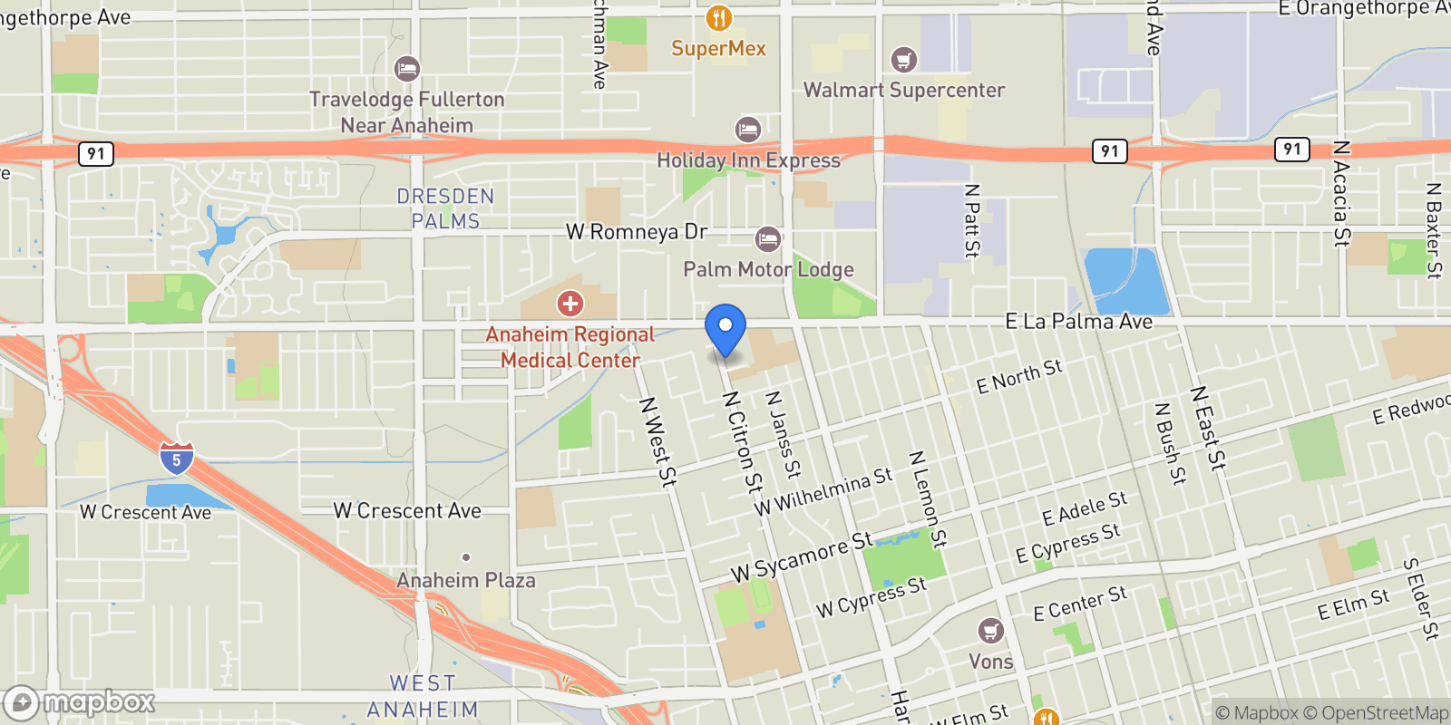 Map showing 934 N Citron, Anaheim, CA 92805, Orange, California, United States.