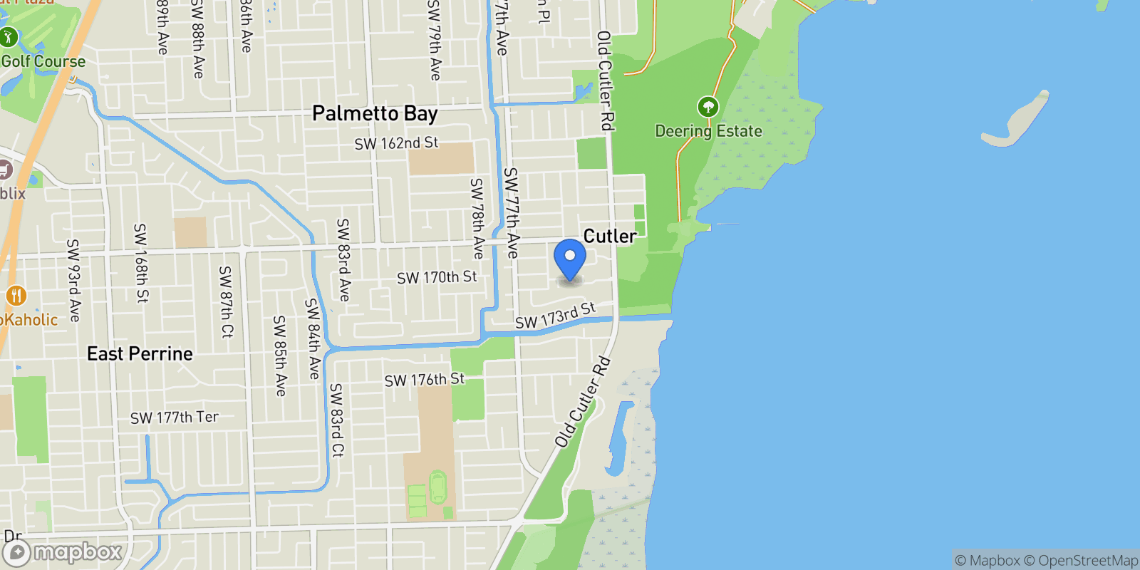 Map showing 7440 SW 170th Ter, Cutler Bay, Florida, United States.