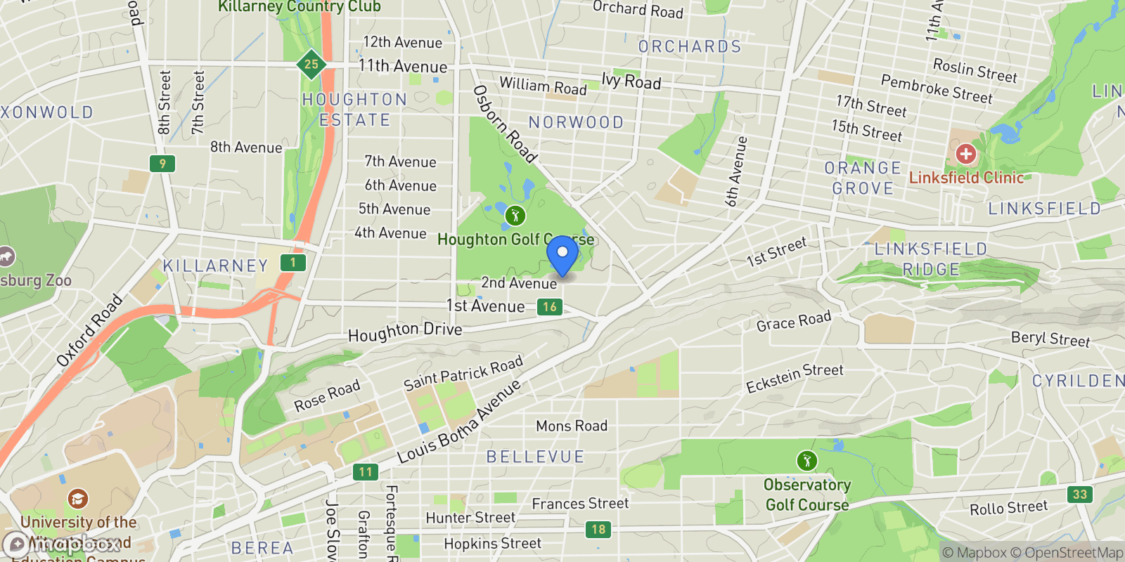 Map showing 12718 The Houghton, 53 2nd Avenue, Houghton Estate, SOUTH AFRICA, Johannesburg, Gauteng, South Africa.
